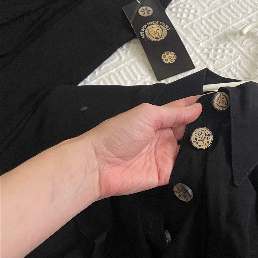 3 pc set sheer Black Ruffle Blouse skirt high waist pants ruffle Button Detail - Picture 9 of 16